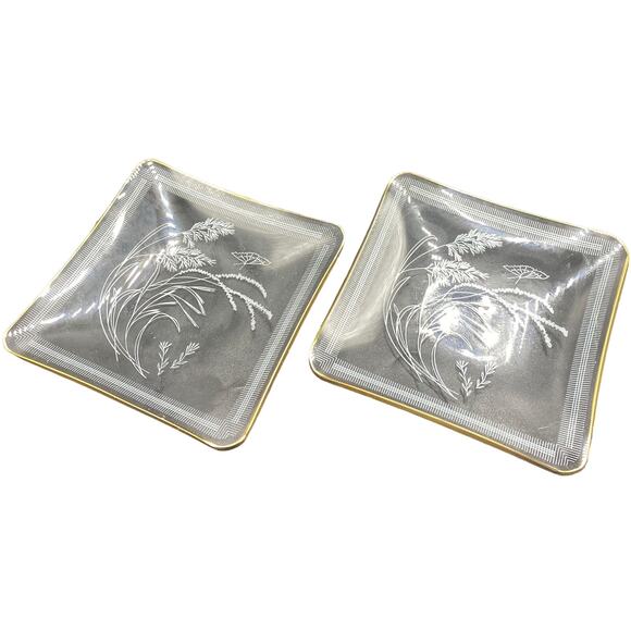 Unbranded Other - Lot of 2 vintage small glass plate dish coaster gold butterfly willow nut